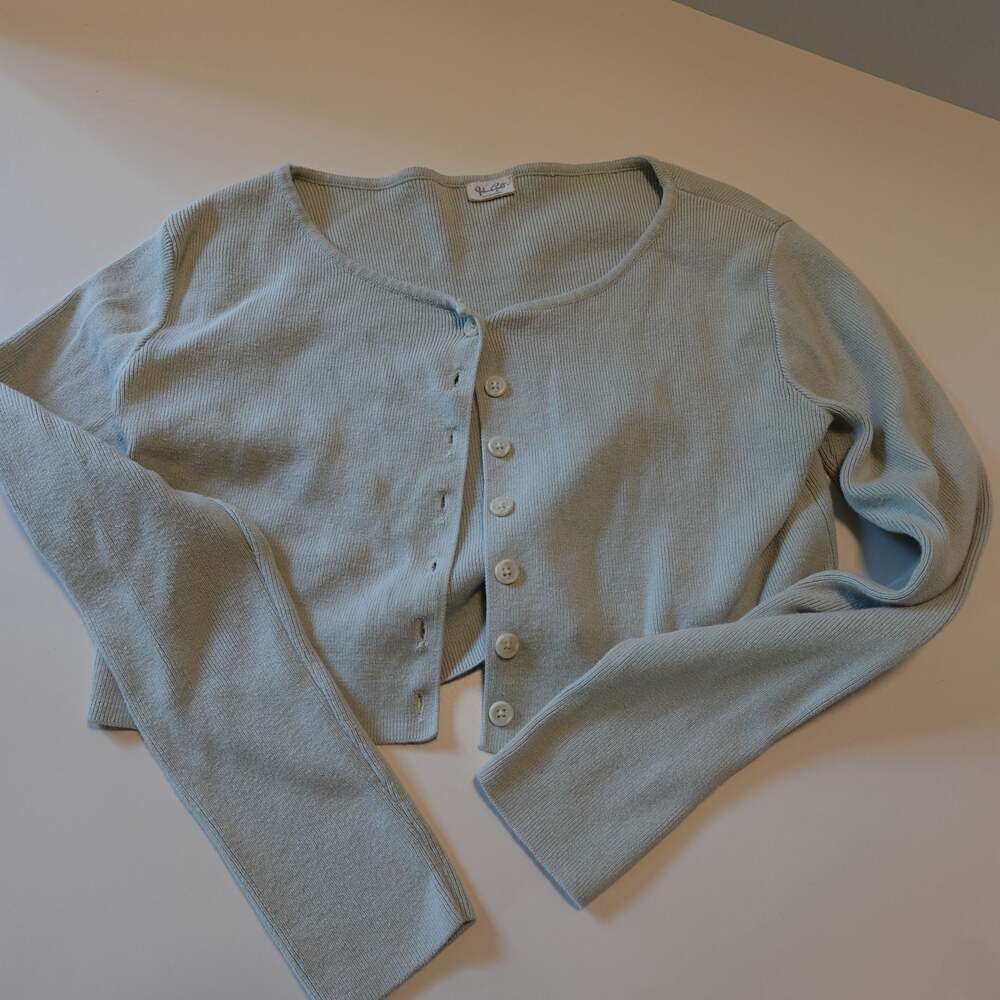 John Galt California Ribbed Cotton Long Sleeve Button-Front Crop Cardigan